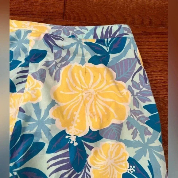 Lilly Pulitzer Blue and Yellow Floral Cropped Capri Pants Sz8 - Picture 3 of 9